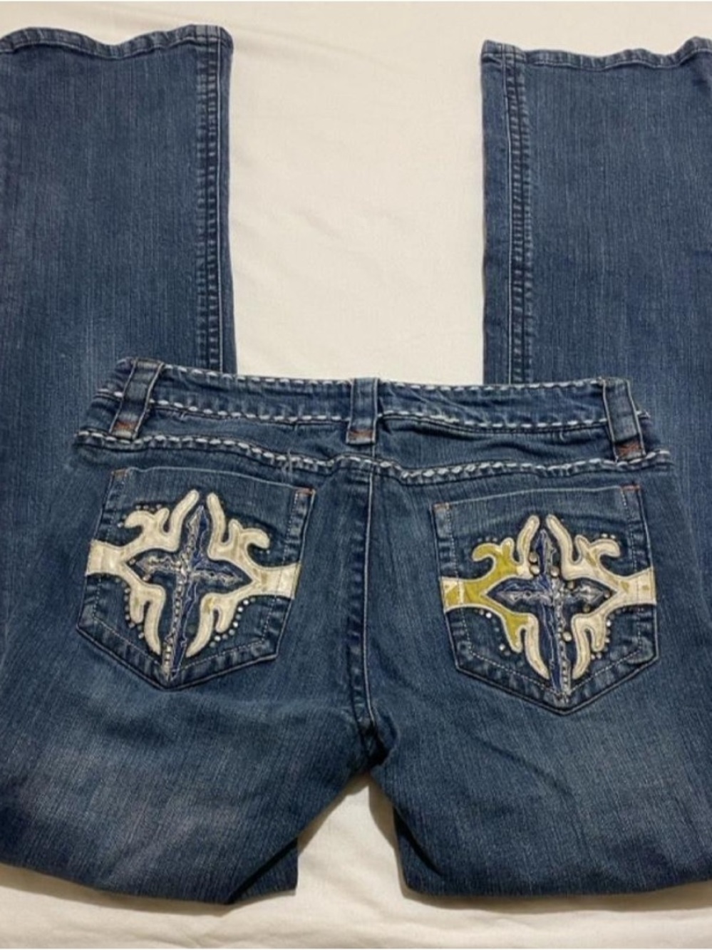 Cello Dark Blue Flare Jeans with Embroidered Back Pockets